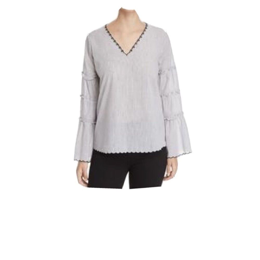 KOBI HALPERIN Tricia Woman’s Pinstripe Ruffle Sleeves Blouse Size Small - Picture 6 of 7